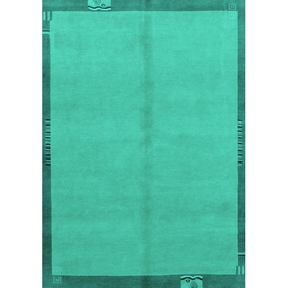 Ahgly Company Machine Washable Indoor Rectangle Abstract Turquoise Blue Modern Area Rugs, 8' x 12'