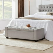 Weture Upholstered Storage Ottoman Bench, Tufted, Large, LightGray