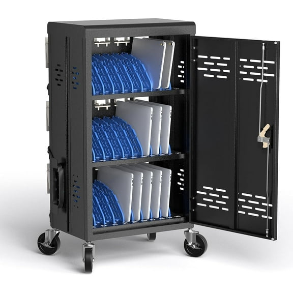 POCHAR 30 Device Laptop Charging Cart for Chromebooks and Tablets, Open-Back Charging Station for K-12 Education Classrooms, and Libraries