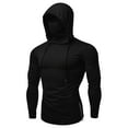 thumbnail image 5 of Mens Hoodies Pullover 2025 Fall Winter Long Sleeve Slim Fit Side Slit Plain Hoodie with Mask Hooded Sweatshirt, 5 of 6