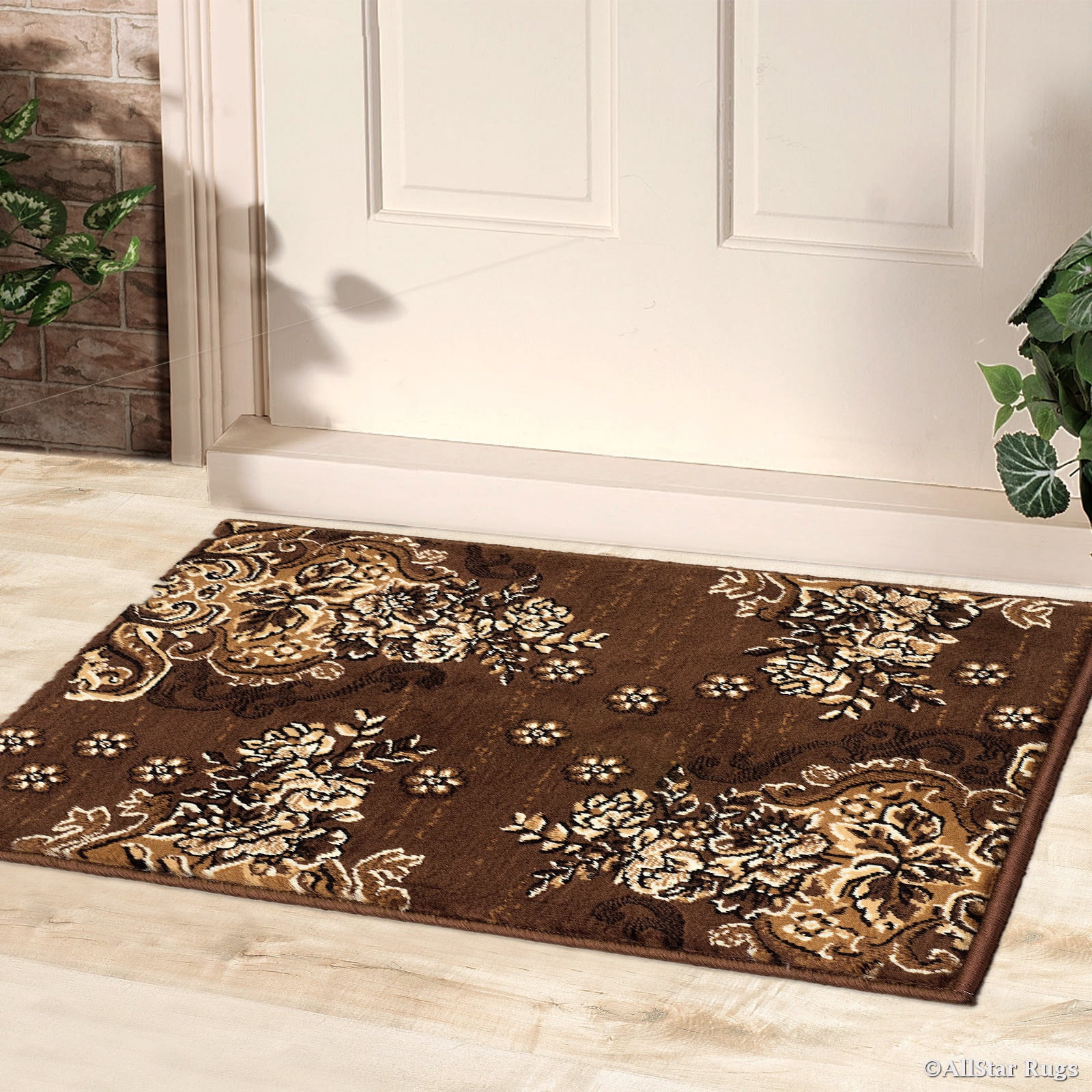 Brown Doormat Accent Rug AllStar Modern. Contemporary Woven Rug. Carved