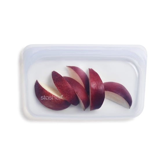 Stasher Premium Food-Grade Silicone Reusable Food Storage Container, Holds 12 oz, Leak Free Pinch Loc Seal, Clear, 1 Snack Bag, Mother's Day Gifting