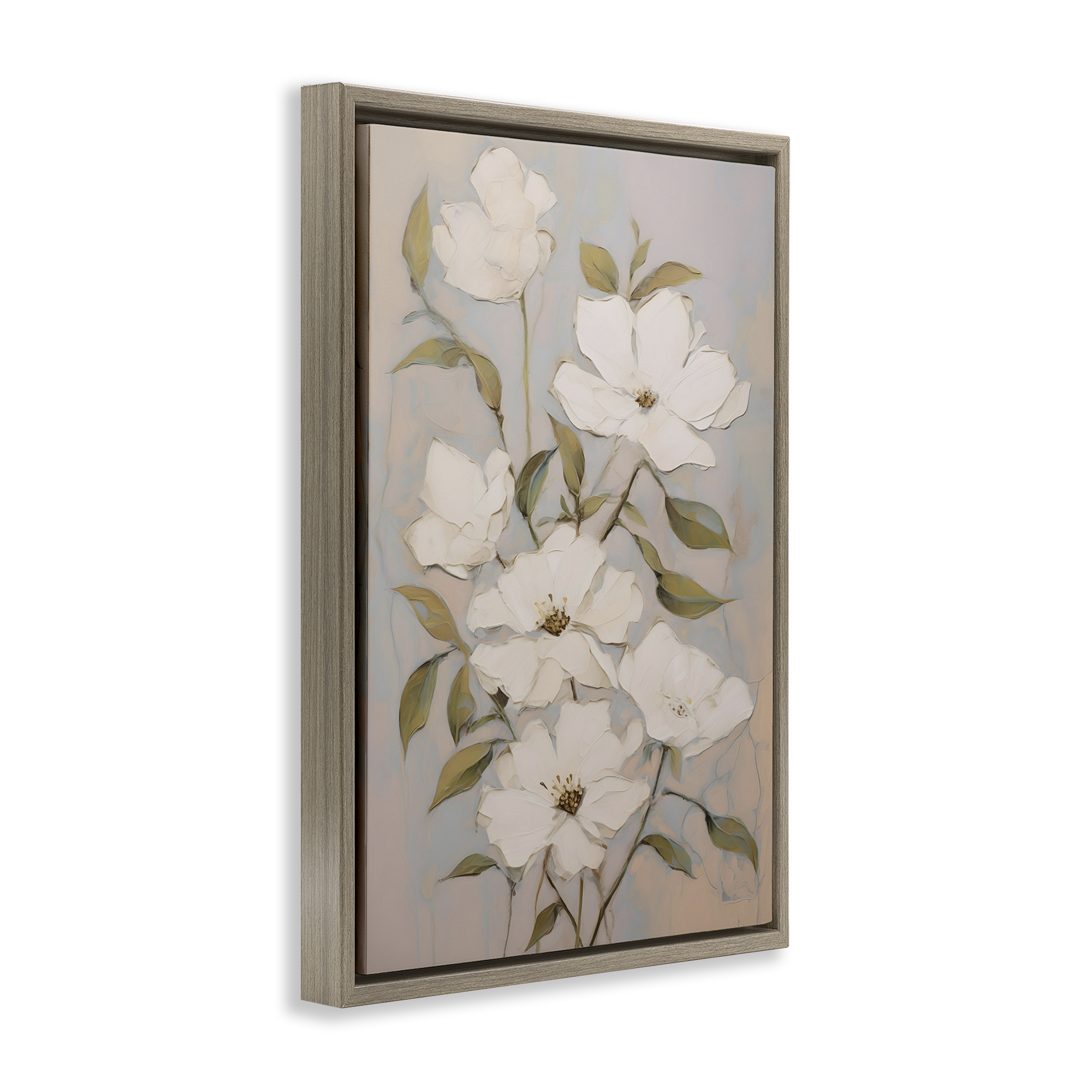Stupell Industries Pearly White Flowers Botanical & Floral Painting Brown Floater Framed Art Print Wall Art, 21 x 31