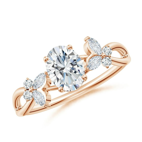 ANGARA Lab Grown Oval Diamond Butterfly Engagement Ring for Women in 14K Rose Gold (Size-7x5mm| Color-F-G| Clarity-VS) | April Birthstone, Anniversary, Jewelry Gift for Women | Lab-Grown Diamond Ring