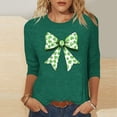 thumbnail image 2 of St Pattys Shirts Women Crew Neck 3/4 Sleeve Womens Tops Clover Bow Print Shirt Fashion Trendy Blouses Casual Loose Fit Tees Tops, 2 of 5