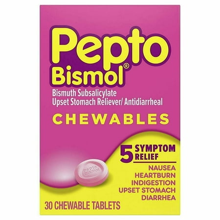 Pepto-Bismol Original Chewables 5 Symptom Relief, Including Upset Stomach and Diarrhea 30 Count Pack of 3