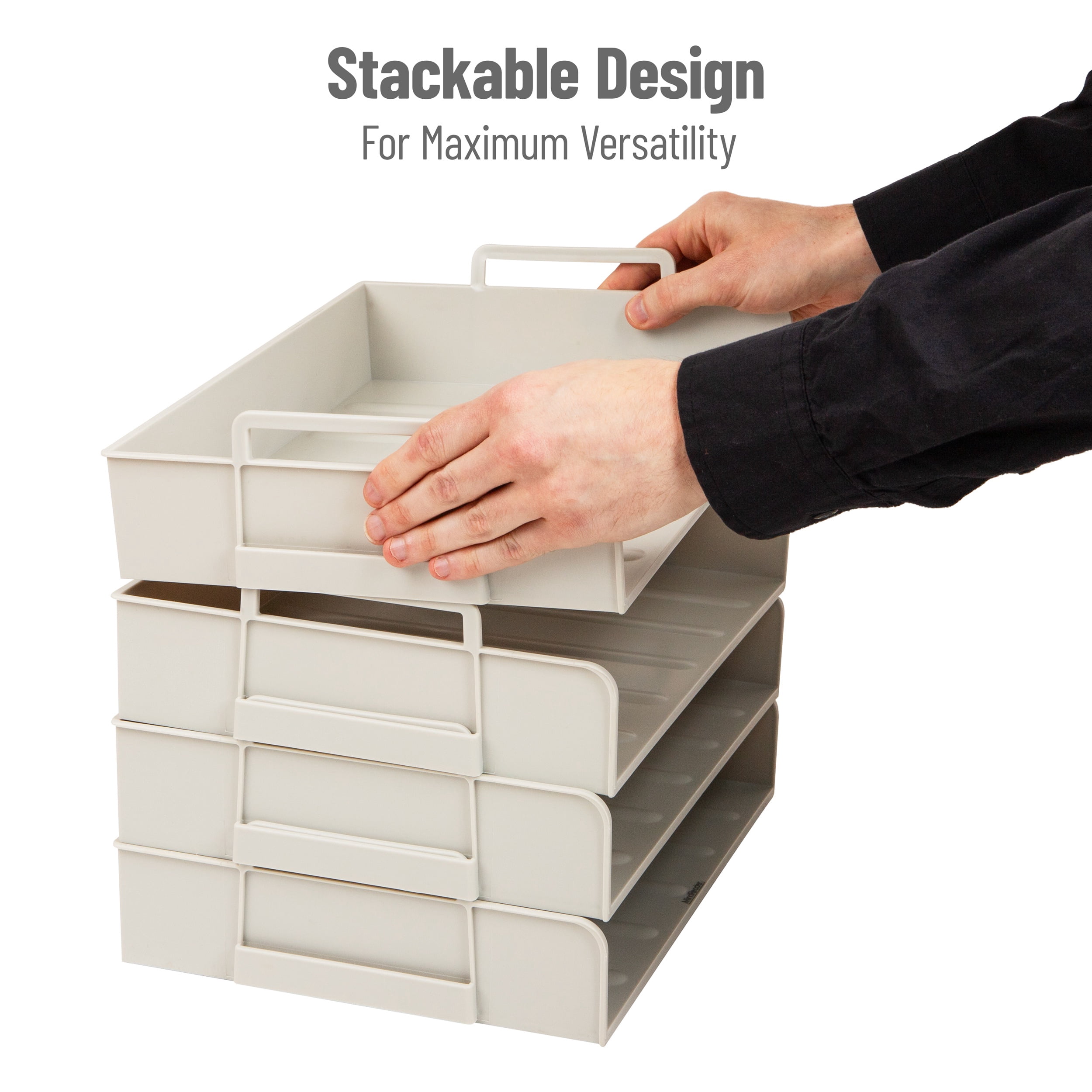 Mind Reader Stackable Paper Tray, Desktop Organizer, File Storage, Office, Plastic, 13.75"L x 10"W x 10.75"H, 4 Pcs., Beige