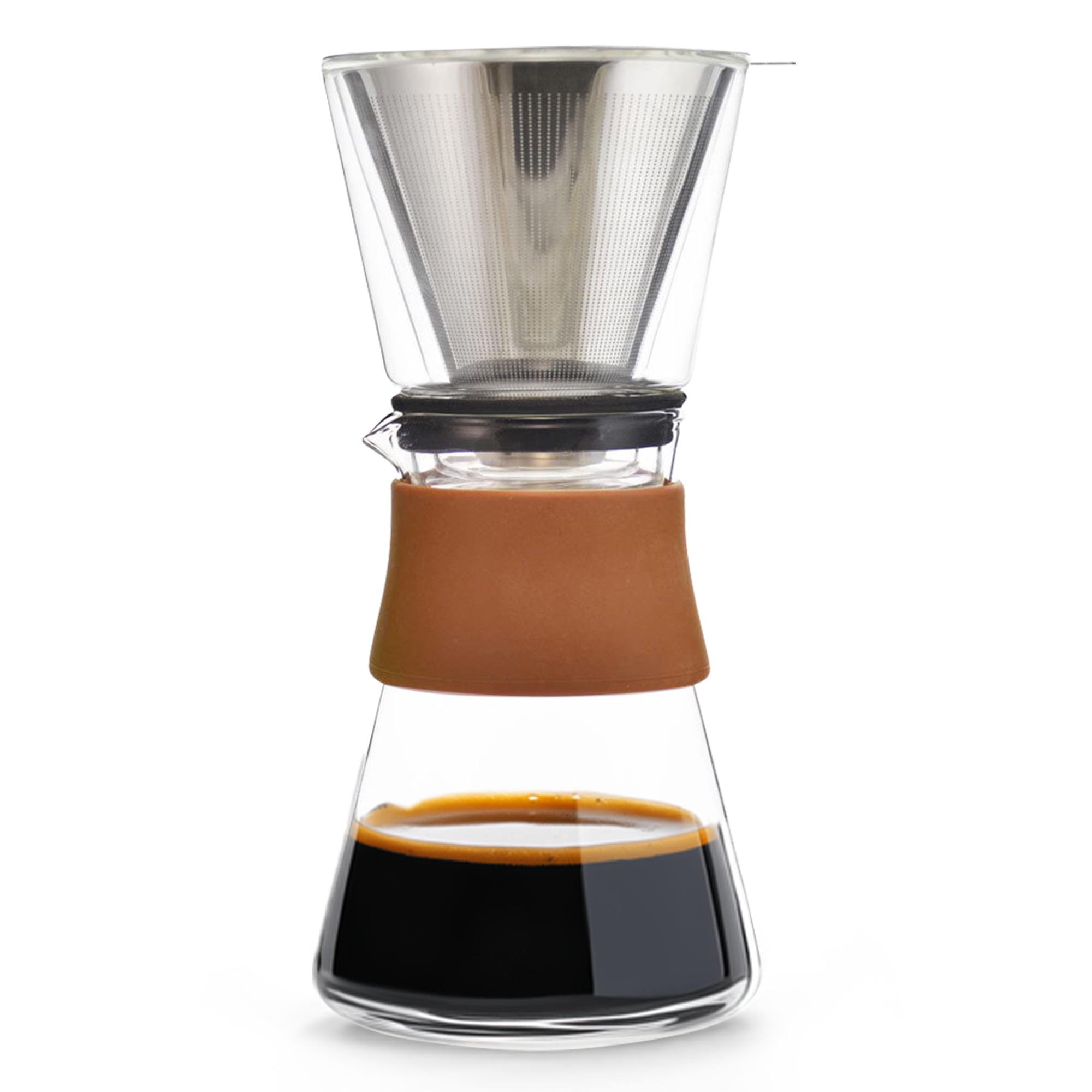GROSCHE Amsterdam Glass Pour Over Coffee Maker - Single Cup Manual Dripper Brewer w/Removable Glass Top & Permanent Stainless-Steel Filter - 27.6 fl oz - Ideal for Home, Camping, & On-the-Go Brewing