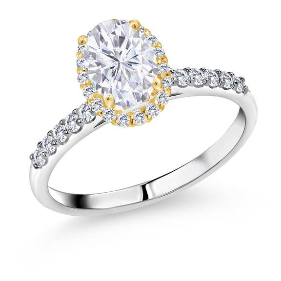 Gem Stone King 925 Silver and 10K Yellow Gold Ring G/H Lab Grown Diamond Set with Moissanite (1.82 Cttw, Size 5)