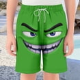 thumbnail image 2 of FINALGANG Boys Kids Funny Face Print Beach Shorts Elastic Waist Drawstring Closure Loose Fit Shorts For Summer Outdoor Play Daily Wear Green 3-4 Years, 2 of 4
