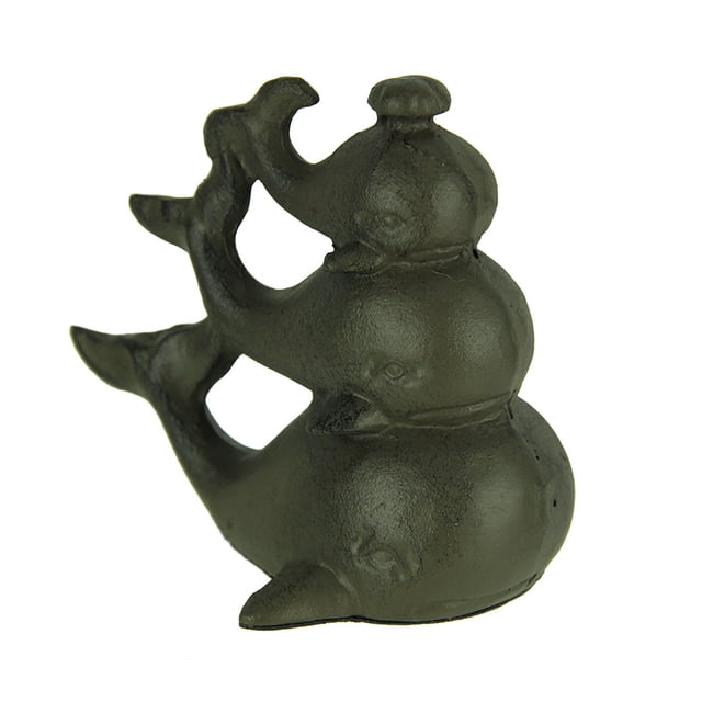 Figurine Baleine Triple Empilée en Fonte Marron Rouille
