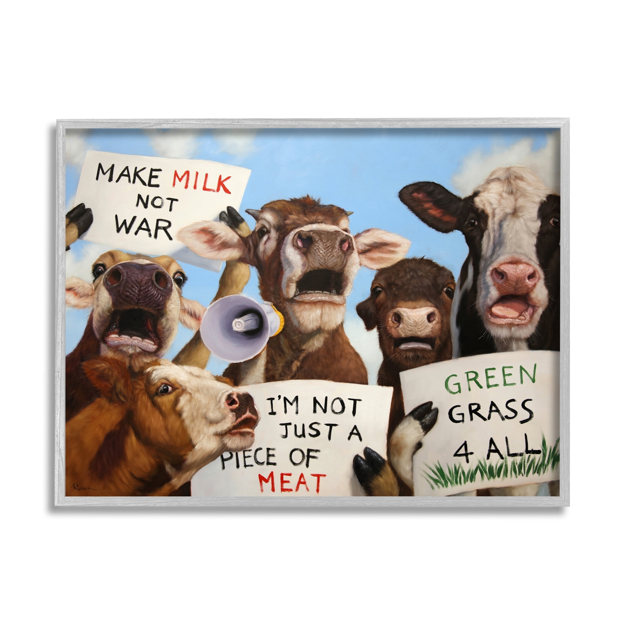 Stupell Industries Protesting Cows Funny Country Farm Cattle Animal Equality, 30 x 24, Design by Lucia Heffernan