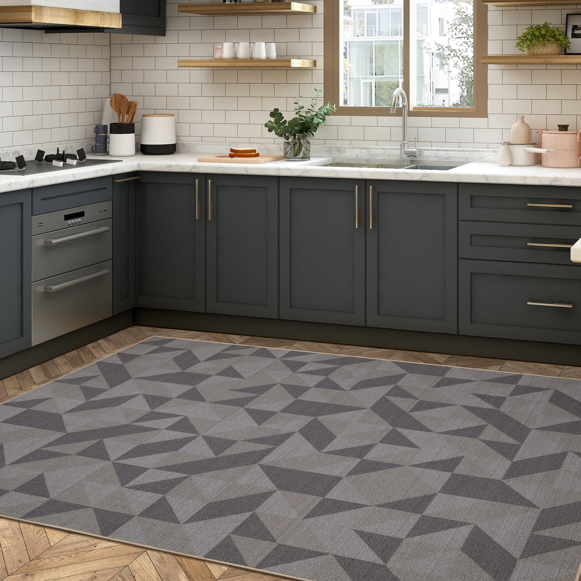 Ottomanson Non-Slip Area Rug for Living Room 5' x 6'6" Durable Low Profile Carpet, Black Lines