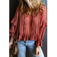 thumbnail image 1 of Women's Red Swiss Dot Lace up V Neck Ruffled Blouse, 1 of 5