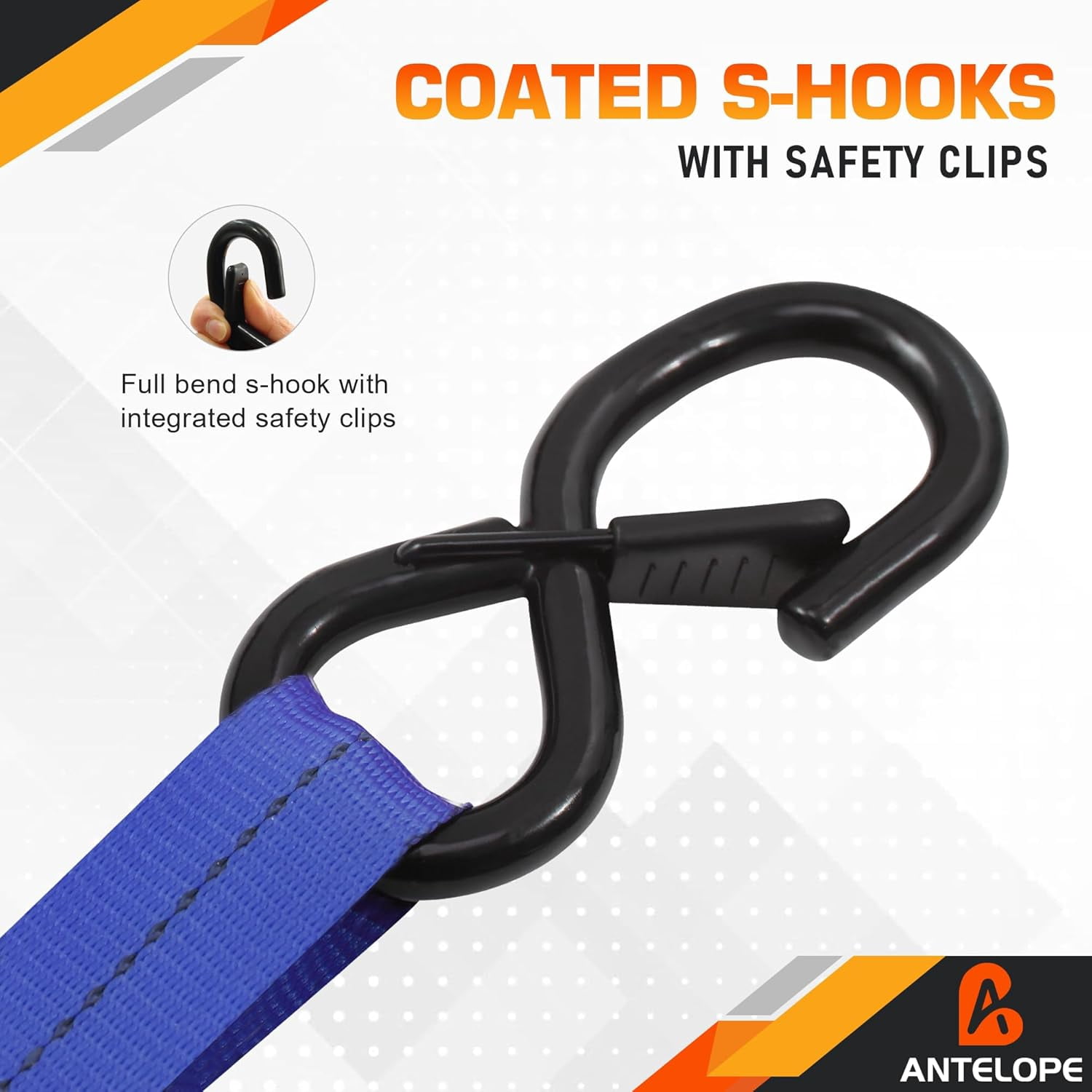 A ANTELOPE 4-Pack Heavy Duty Auto Retractable Ratchet Tie-Down Straps, 1" x 12' 1500LBS Breaking Strength, Weather Resistant S-Hooks for Cargo Securing, Blue