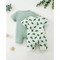 thumbnail image 3 of Kucnuzki Infant Baby Boys Summer Bodysuits 18-24 Months Short Sleeves Zipper Rompers Dinosaur Print and Solid Color One-piece Overalls 2pcs Clothing Green, 3 of 9