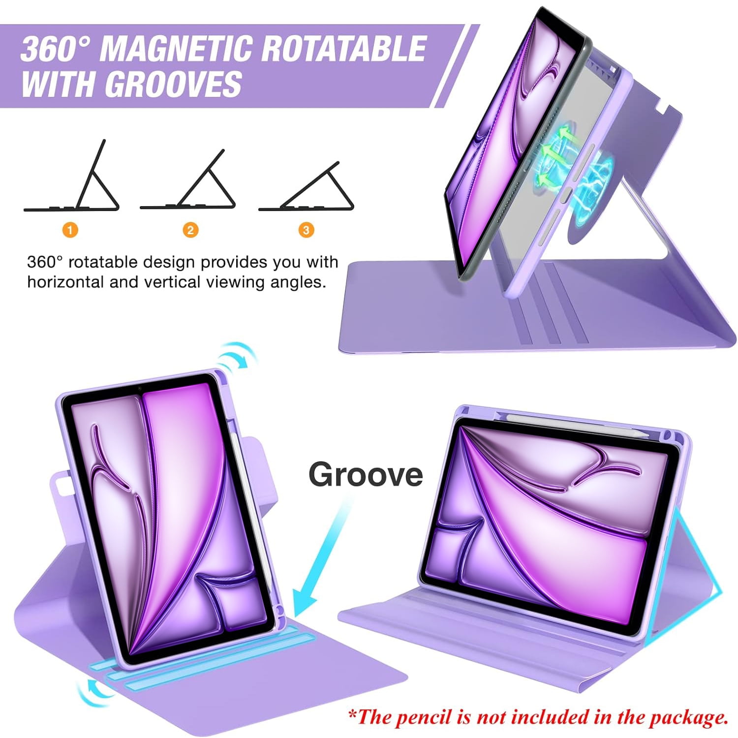 iPad Pro 12.9 6th/5th/4th Generation Case with Keyboard(2022/2020/2021), 360°Smart Protective Folio Cover with Magnetic Detachable Wireless Keyboard, Built-in Pencil Holder (Purple)