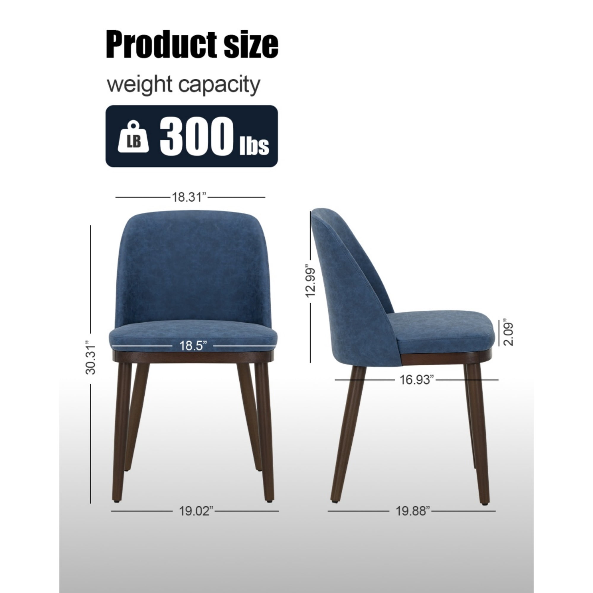 EOP Modern Upholstered Dining Chairs Set of 2, Wooden Dining Side Chairs with Curved Backrest, Armless Kitchen Chairs for Dining Room & Restaurant, Blue