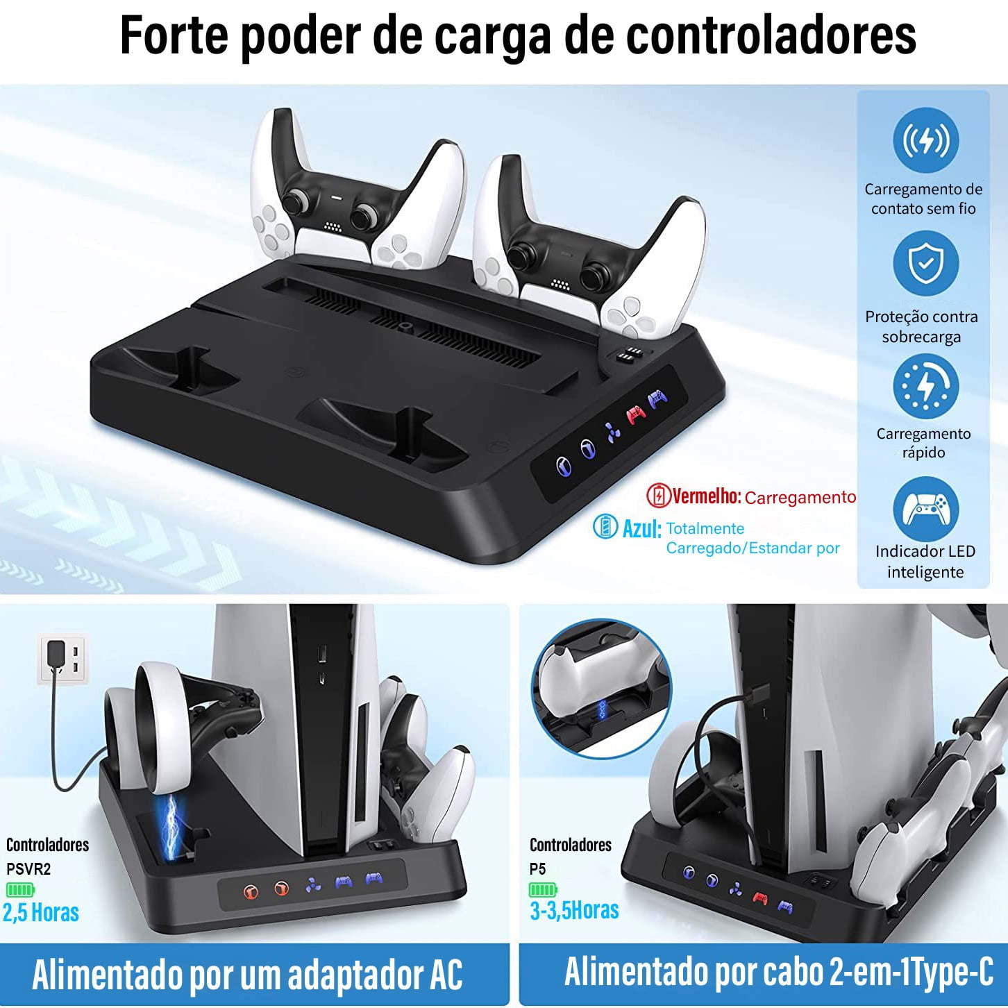 Charging Stand for PS5 & PSVR2, Vertical Stand with Cooling Fan Game Controller Wireless Charging Station, VR2 Headset Base Accessories-Black