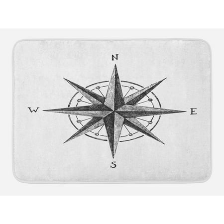 - Compass Bath Mat, Seamanship Hand Drawn Windrose with Complete Directions North South West, Non-Slip Plush Mat Bathroom Kitchen Laundry Room Decor, 29.5 X 17.5 Inches, Charcoal Grey White, Ambesonne