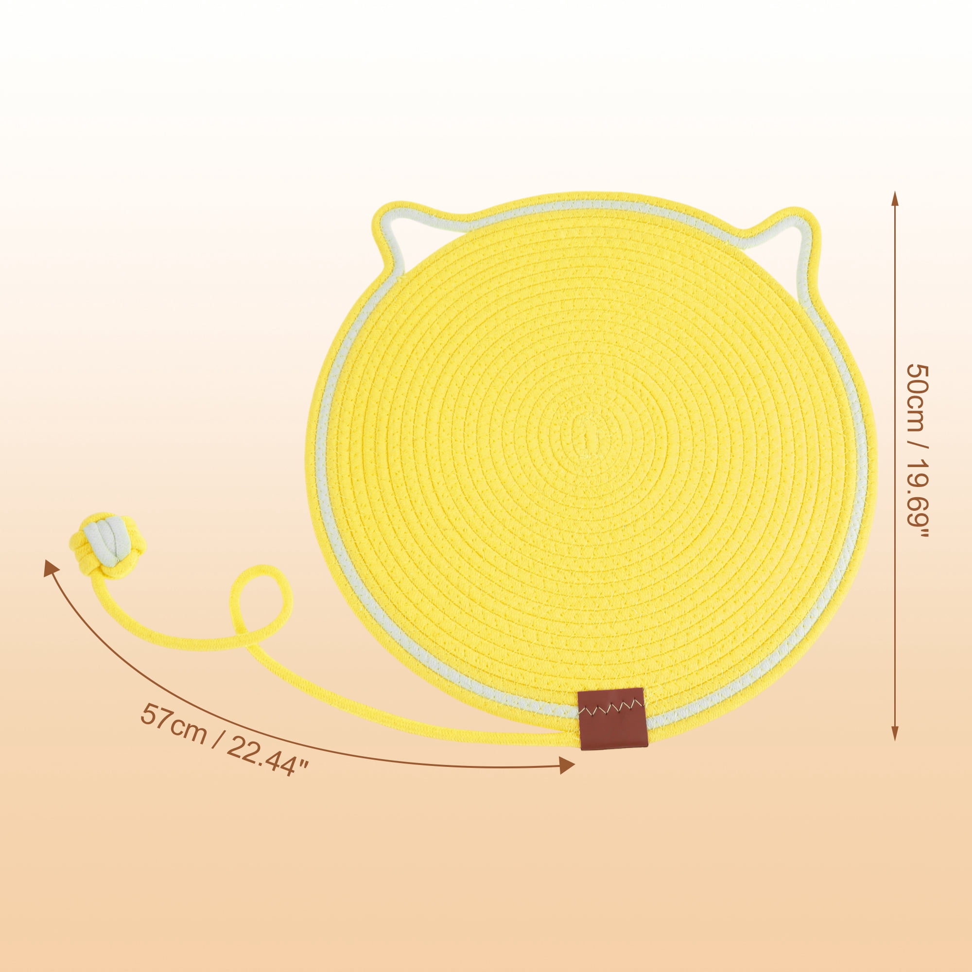 Unique Bargains Cat Scratcher Mat with A Cat Ball Cotton Rope Yellow [19.69"]