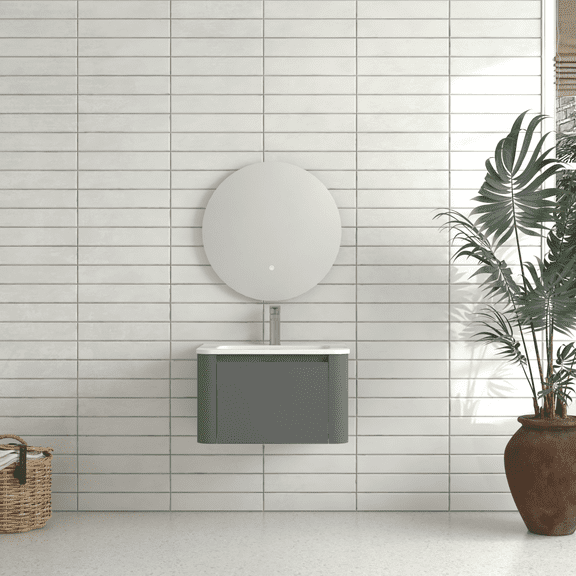 24" Grey Floating Bathroom Vanity with White Ceramic Basin - Wall Mounted Vanity with Soft-Close Drawer (24"L X 18.3"W X 14.6"H)