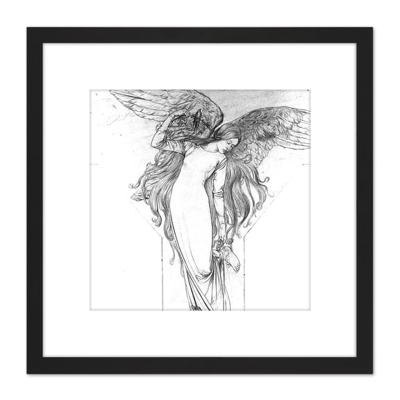 Schwabe The Idea Angel Illustration 8X8 Inch Square Wooden Framed Wall Art Print Picture with Mount