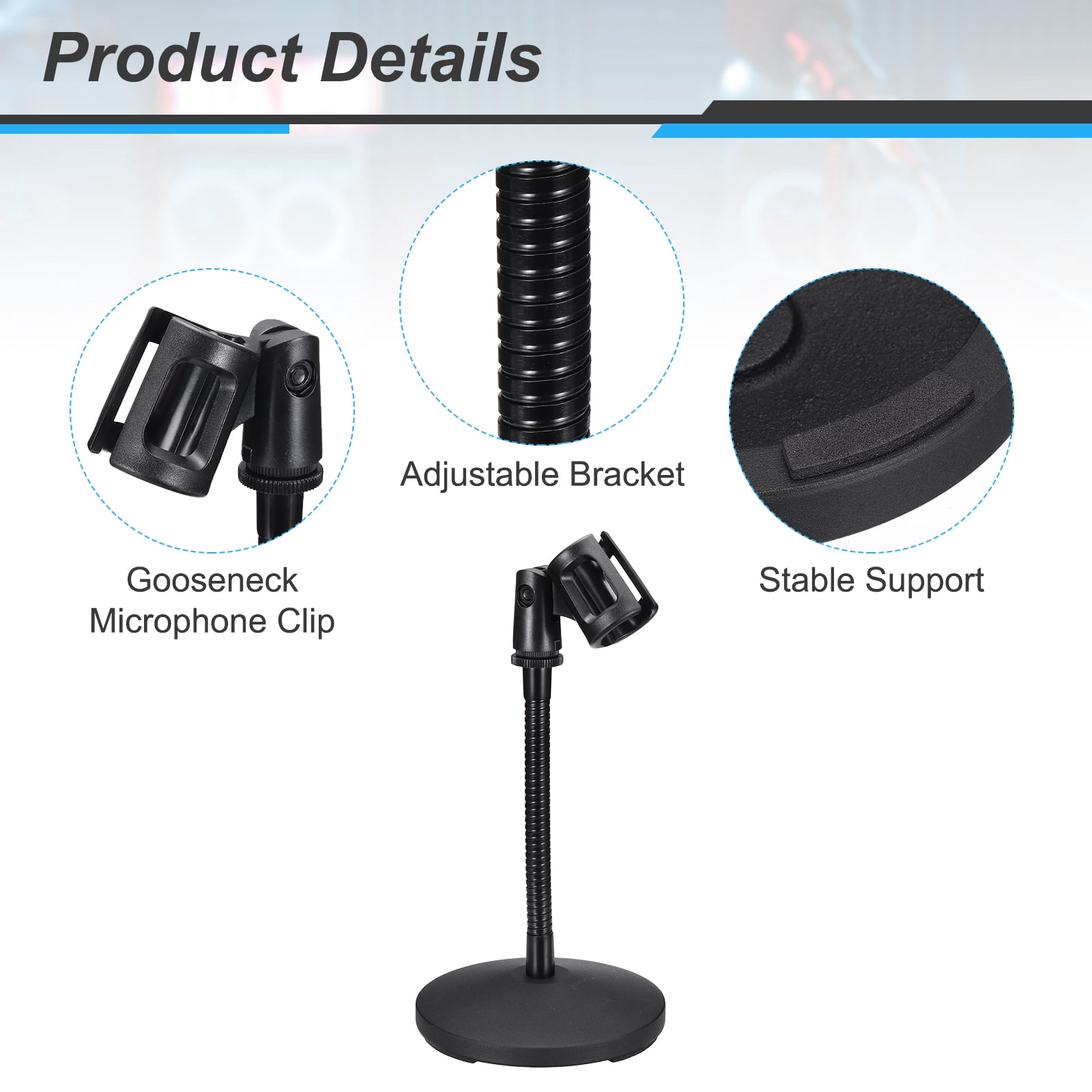 Uxcell Gooseneck Tabletop Microphone Stand 130x270x185mm Adjustable Mic Holder Flexible Wireless Mic Clip Adapter with Weighted Base for Handheld Mics