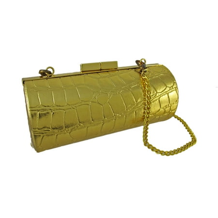 Croc Satchel Bag - Glossy Mock Croc Textured Barrel Shaped Mini Clutch Purse