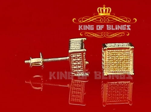 King of Bling's 0.15ct Yellow Diamond 925 Sterling Silver Stud Women's/ Men's Square Earrings