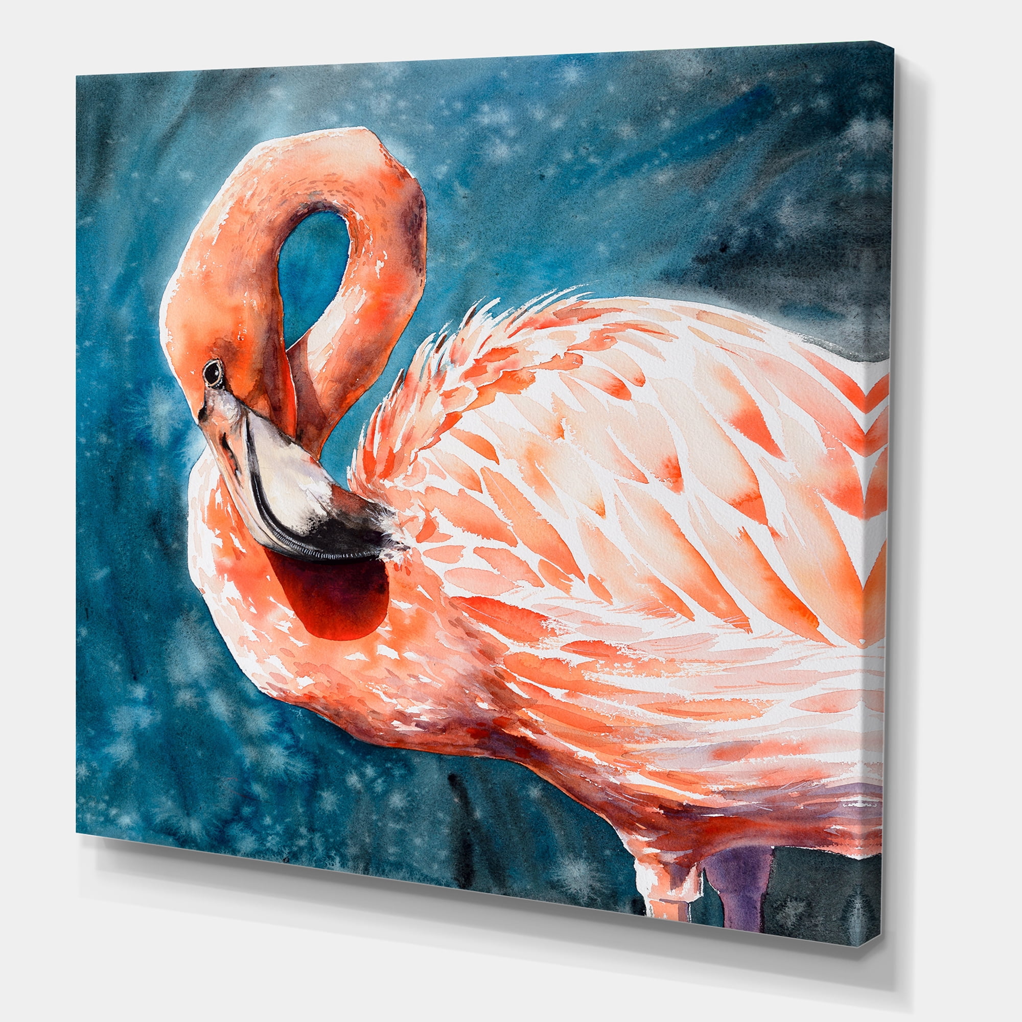 Designart ' Pink Flamingos Love Birds In Blue Water II ' Farmhouse Canvas Wall Art Print