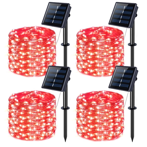 Luces Solares en Cadena JMEXSUSS 4 Paquetes 400 LED Rojas Impermeables