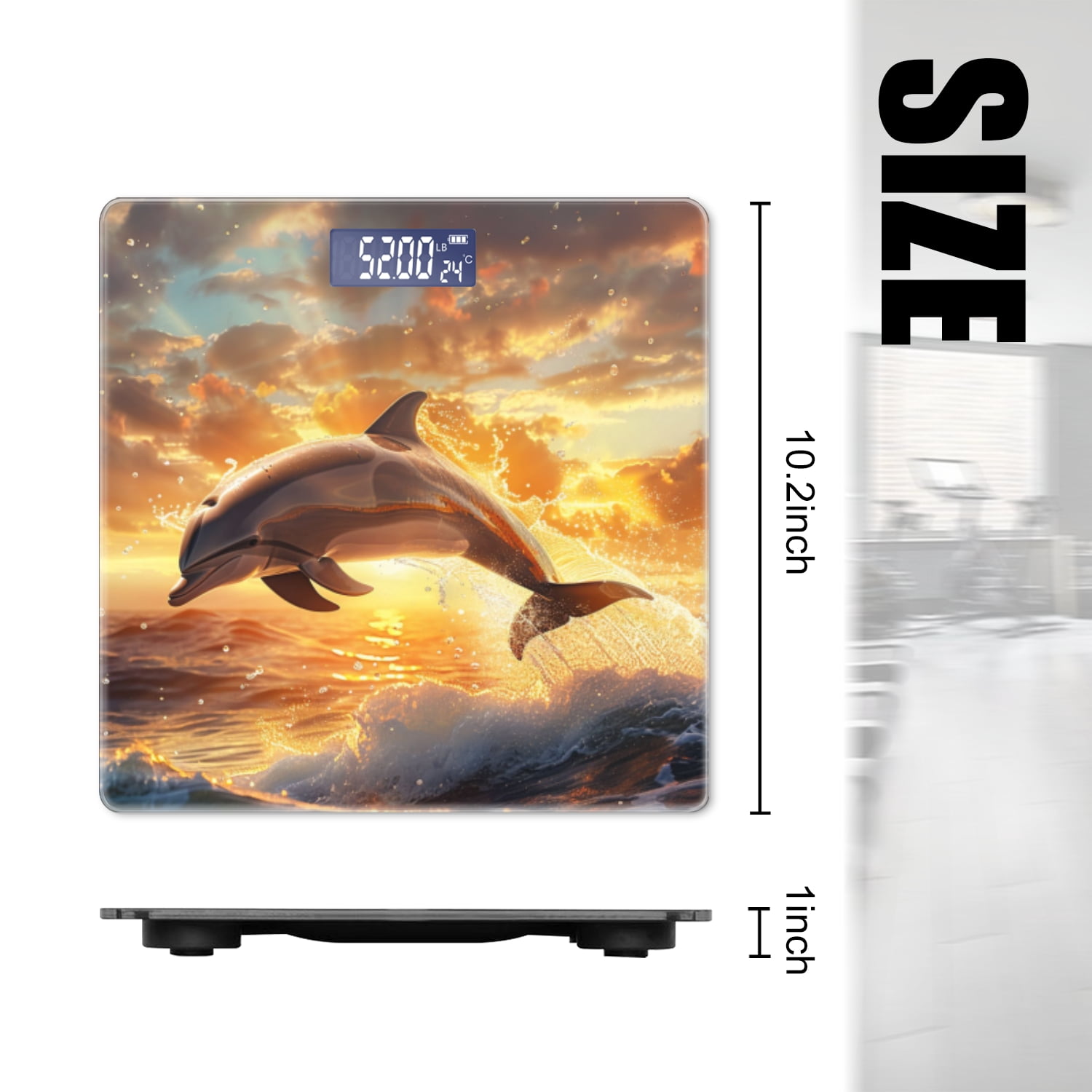 Bathroom Scale, Highly Accurate Digital Body Scale,Precisely Measures Weight up to 400 lbs-Beautiful Dolphin Leaping Out Of The Water At Sunset