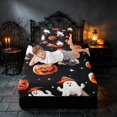 thumbnail image 4 of Homewish Halloween Cartoon Ghost Twin Sheets, Pumpkin Lantern Bedding, Black Orange Purple, 3 Pieces (1 Flat Sheet, 1 Fitted Sheet and 1 Pillowcase), 4 of 5