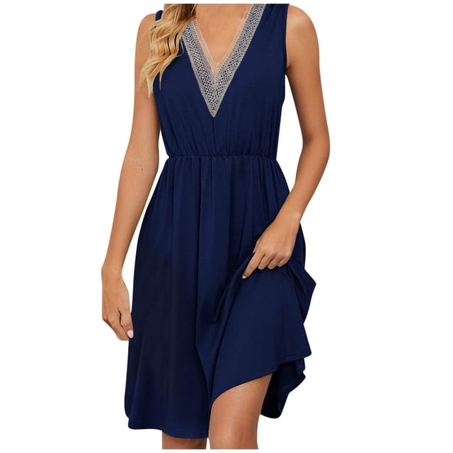 Hyknon Dresses for Women Mode Robe à Manches Courtes Col en V Couleur Unie Poches Décontractée Douce Fluide Ample