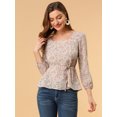 thumbnail image 3 of Unique Bargains Blouse à Manches Longues à Encolure Carrée à Fleurs pour Femmes, 3 of 6