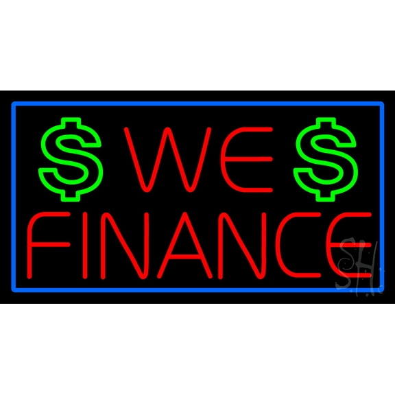 We Finance Dollar Logo Blue Border LED Neon Sign 13 x 24 - inches, Black Square Cut Acrylic Backing, with Dimmer - Bright and Premium built indoor LED Neon Sign for Defence Force.