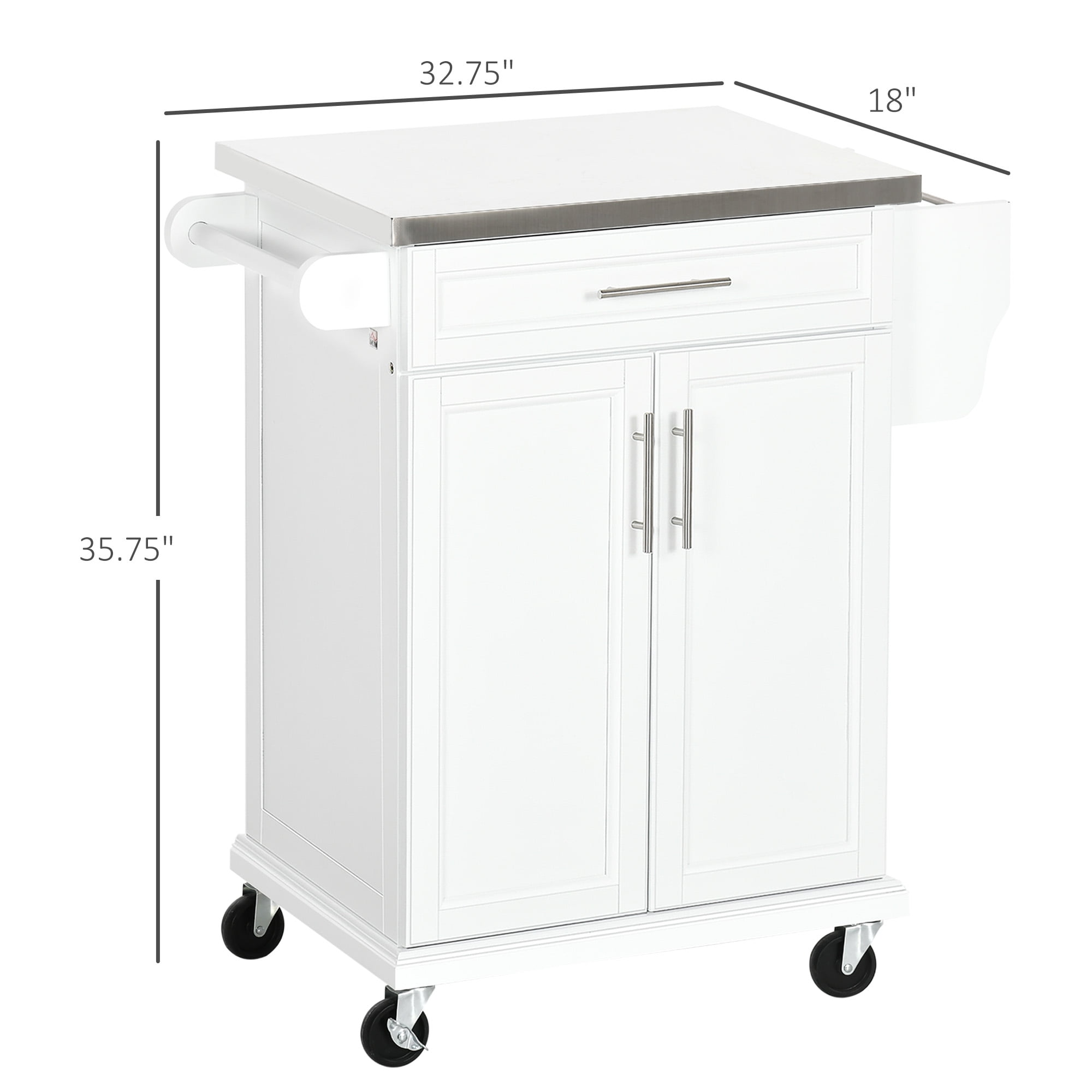 HOMCOM Rolling Kitchen Islands with Drawers, Pine Wood White, 32.75 in