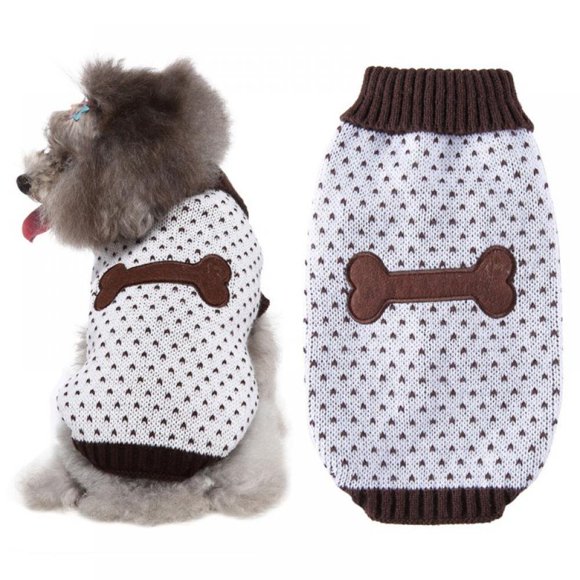 Puppy Dog Sweater Warm Clothes Small Dogs Coat Bone Pattern Knitting Crochet Clothing