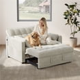 thumbnail image 4 of Yaheetech 3-in-1 Pull-Out Couch Convertible Sleeper Sofa Bed Velvet Loveseat Couch with Adjustable Backrest, USB Ports, Side Pockets and Pillows for Living Room Bedroom, Beige, 4 of 7