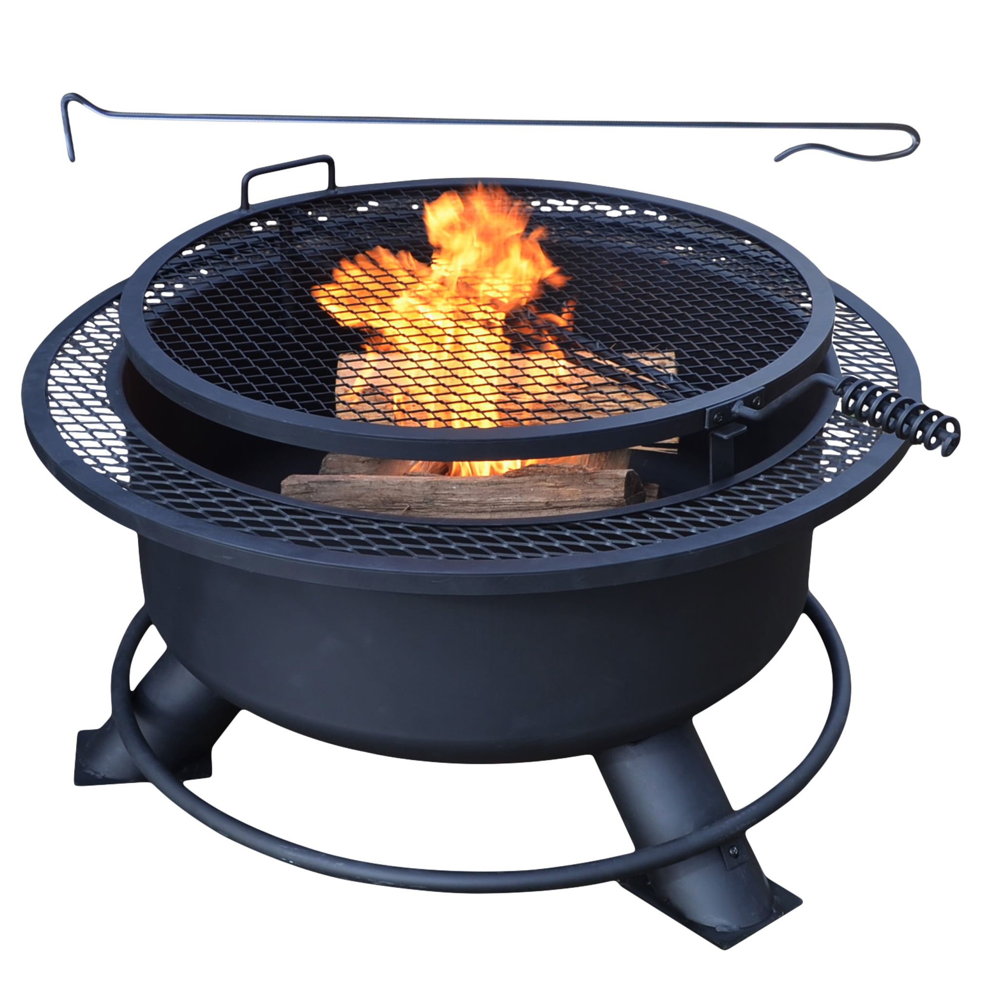 Titan Great Outdoors 38in Fire Pit with Swivel Cooking Grate, Black ...