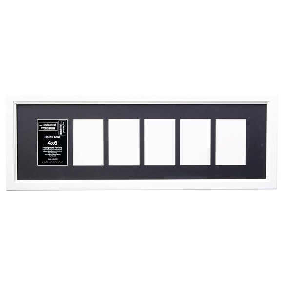Creative Letter Art 4” x 6” Multiple Opening Picture Frame Collage with 6 holes, Cottage White Frame with 10 x 32-inch Black Mat, Full-Strength Glass, Photo Collage for Wall, 6 Openings