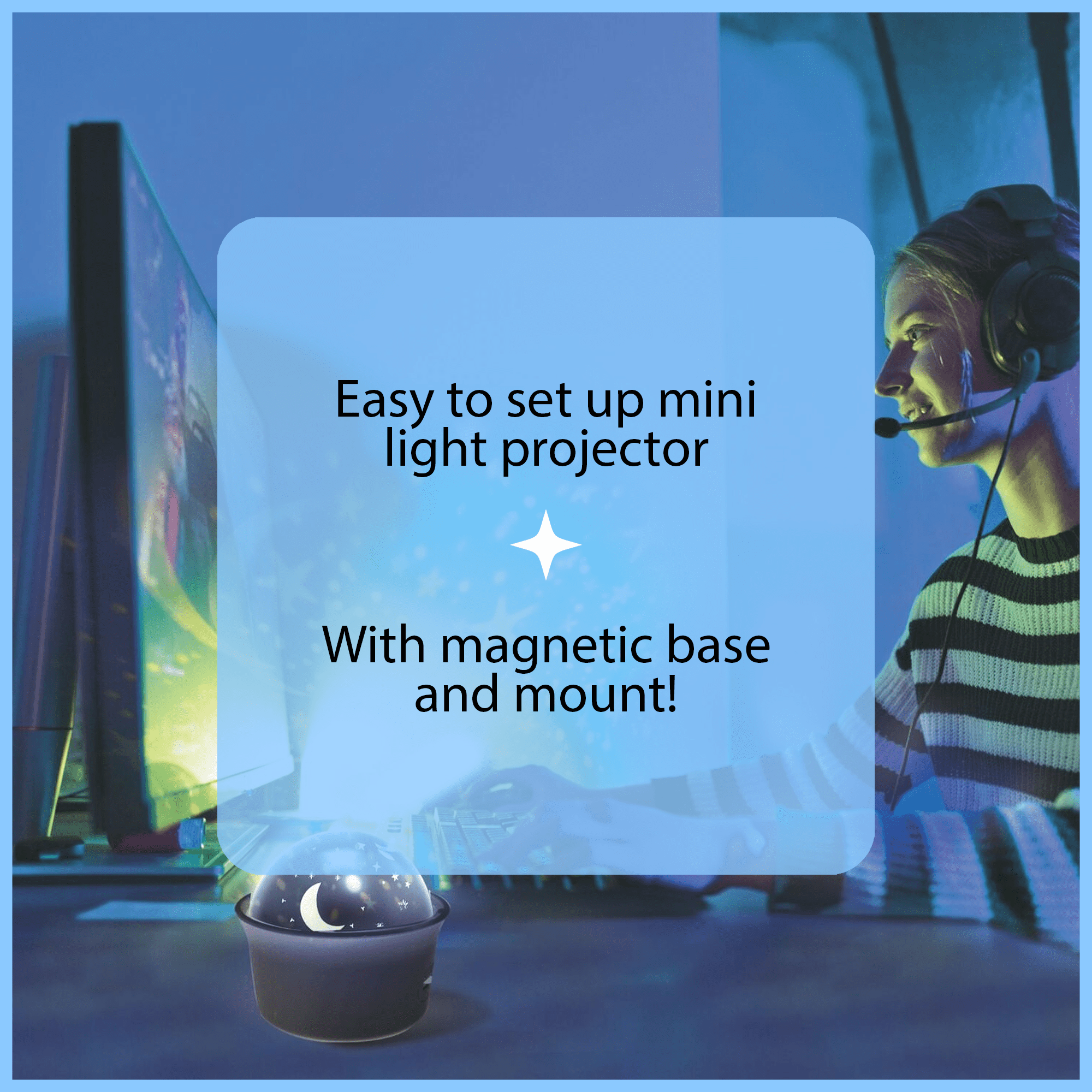 Ledeez Mini Star Light Projector, Magnetic Base, 3 Color Rotation