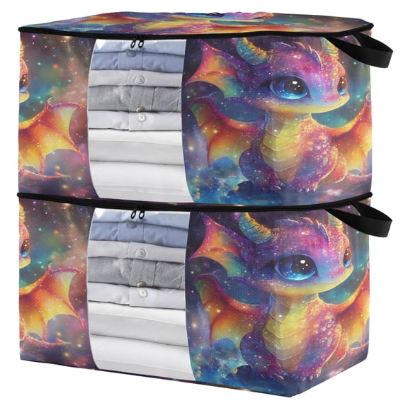 WOBOGO Colorful Dragon Baby Clothes Storage 2Pack Foldable Thick Fabric Blanket Organizer Bag with Handle 21.65×13.78×12.4in