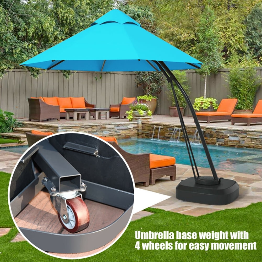 Aimee Lii 11 Feet Outdoor Cantilever Hanging Umbrella with Base and Wheels, Patio Umbrella with Base Included, Turquoise Aimee Lii 11 Feet Outdoor Cantilever Hanging Umbrella with Base and Wheels, Patio Umbrella with Base Included, Turquoise