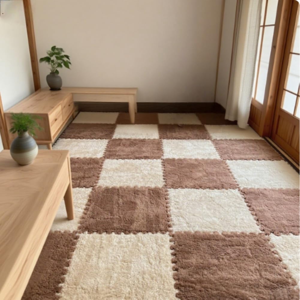 10Pcs Plush Foam Floor Mat,Plush Interlocking Carpet Tiles,Anti-Slip Square Puzzle Floor Mat,EVA Foam Area Rugs for Bedroom Playroom