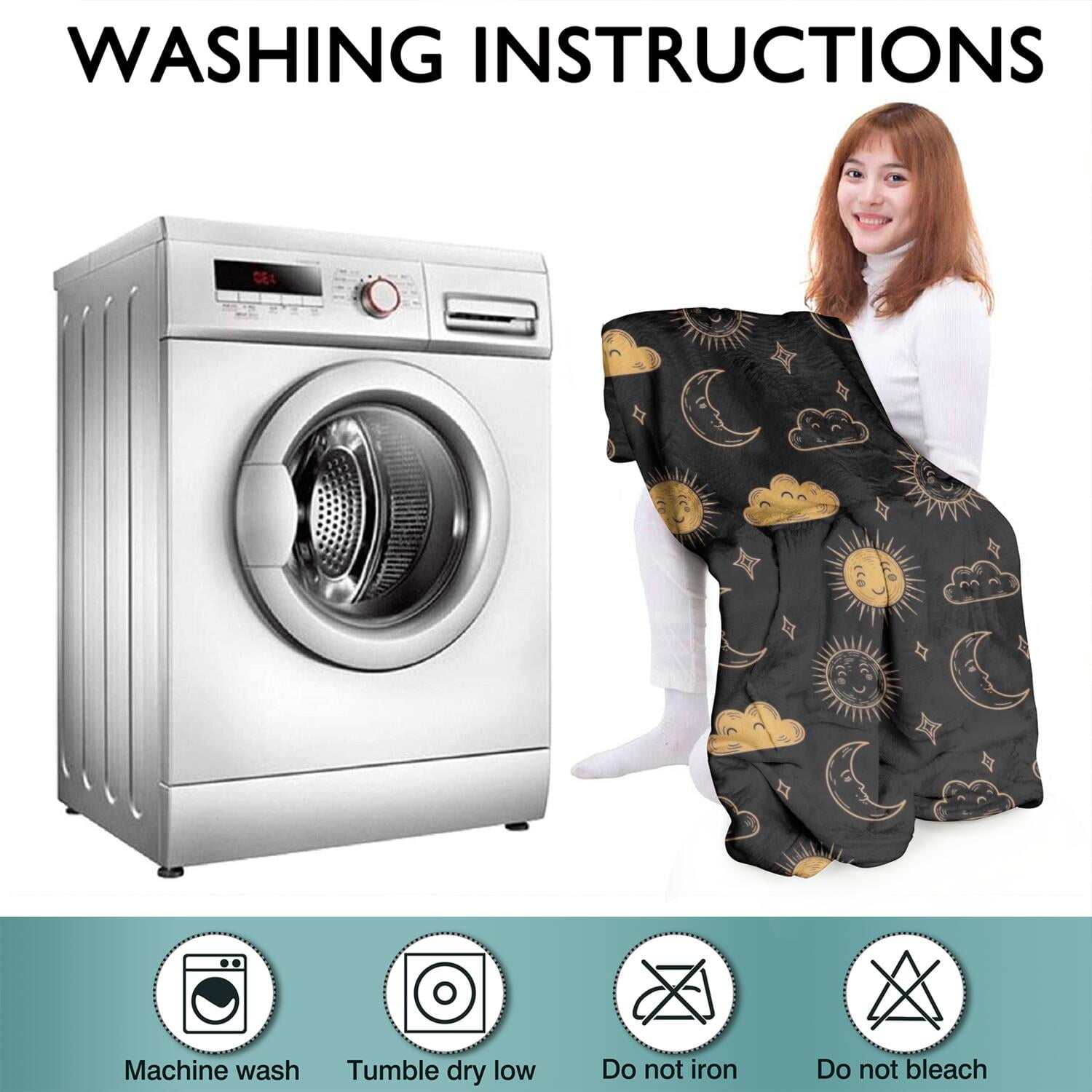 Wearable Oversized Blanket,Black Sun Moon Cloud Pattern Wearable Blanket Hoodie for Adults,Cozy Hooded Blankets with Super Pockets,Super Warm Fuzzy Pullover for Women & Men