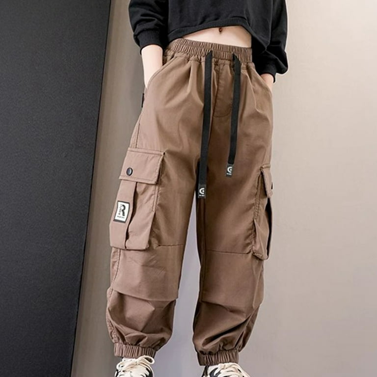 YUIVH Girls Cargo Pants With Pockets Girls Casual High