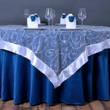 

BalsaCircle 72 x 72 White Embroidered Sheer Organza Square Table Overlays Wedding Tablecloth