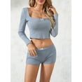 thumbnail image 6 of Biekopu Women Pajama Set, Long Sleeve Bow Crop Top with Low Waist Shorts Sleepwear Loungewear, 6 of 9
